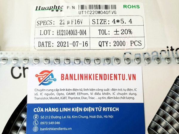 Tụ nhôm 22uF 16V kích thước 4×5.4mm - Ảnh 3