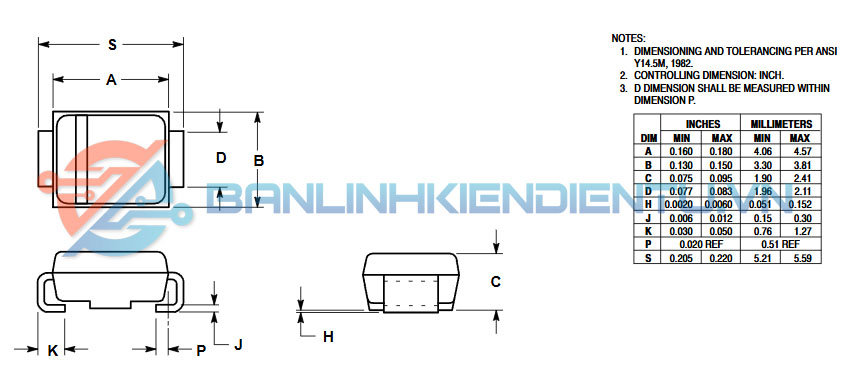 1SMB5913B kí hiệu 913B Diode Zenner SMD 3.3V 3W DO-214AA 10 do 214aa