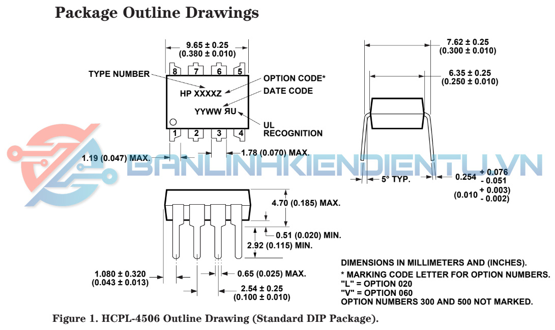 Kích thước HCPL 4506 dip8