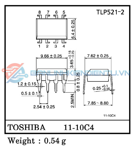 Kích thước TLP521 2 dip8
