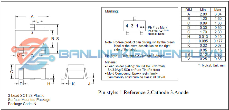 TL431, 431 IC điều chỉnh điện áp có tham chiếu SOT-23 17 sot 23 3
