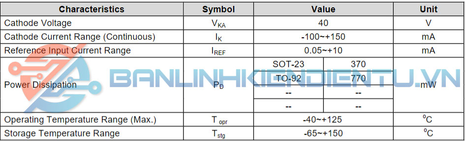 TL431, 431 IC điều chỉnh điện áp có tham chiếu SOT-23 13 thong so ky thuat TL431