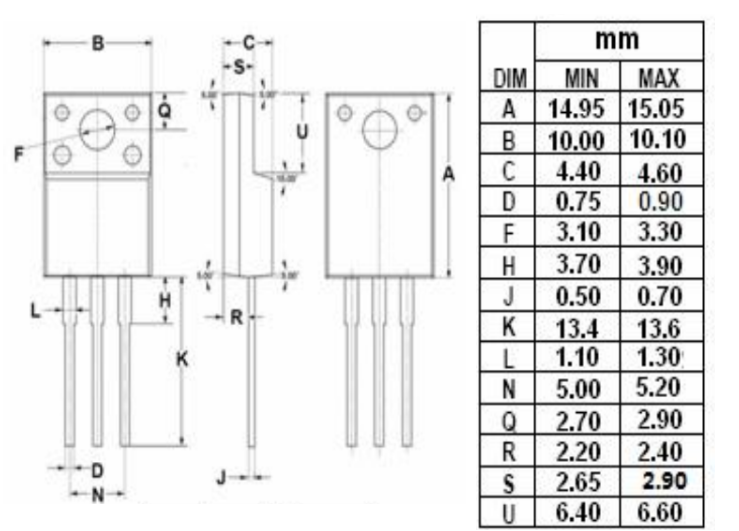 C3866, 2SC3866 Transistor NPN 900V/3A/40W TO-220Fa 2 kich-thuoc-2SC3866