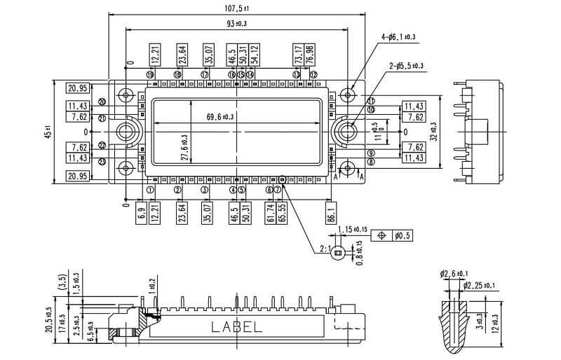 7MBR35VM120-50 IGBT Fuji 35A 1200V tháo máy zin 9 kich thuoc 7MBR35VM120-50