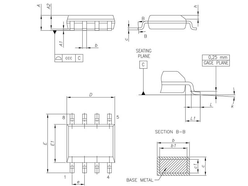 78L05A IC Nguồn ổn áp 5V SOP-8 9 Kich thuoc 78L05A