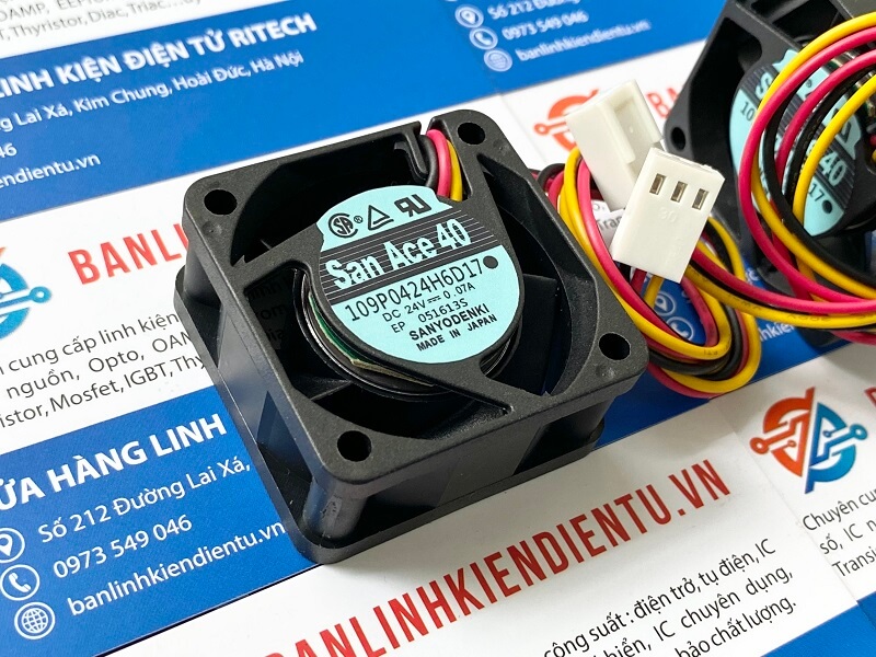QUẠT 3 DÂY 109P0424H6D17 SANACE40 DC 24V 0.07A KÍCH THƯỚC 40x40x20MM 2 109P0424H6D17