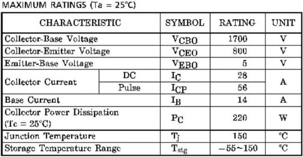 2SC5570, C5570 TRANSISTOR NPN 28A 1700V TO-3PL - Ảnh 3