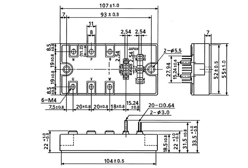MIG100J7CSB1W Toshiba IGBT Module hàng chính hãng 9 kich thuoc MIG100J7CSB1W