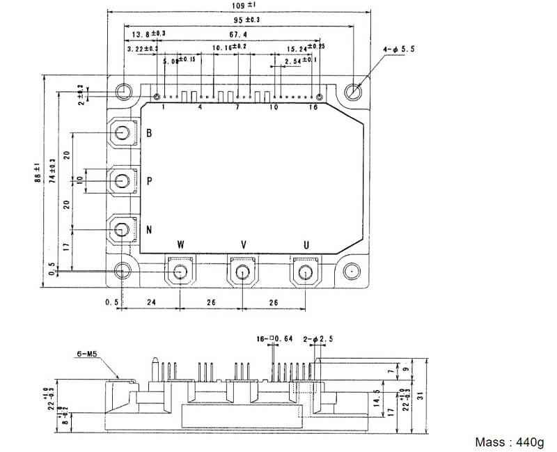 6MBP50RA060-01 Fuji IGBT 50A 600V Tháo máy 8 kich thuoc 6MBP50RA060 01