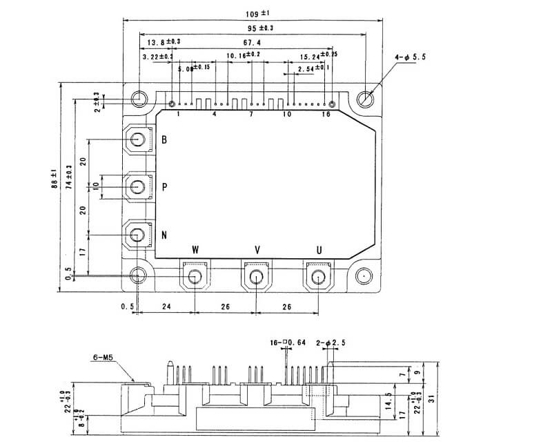 6MBP75RA060-02 Fuji IGBT 75A 600V Tháo Máy 8 kich thuoc 6MBP75RA060 02