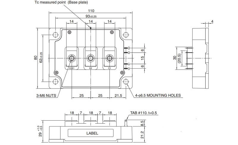 CM400DY-24NF IGBT KÉP MITSUBISHI 400A 1200V tháo máy 7 kich thuoc CM400DY-24NF