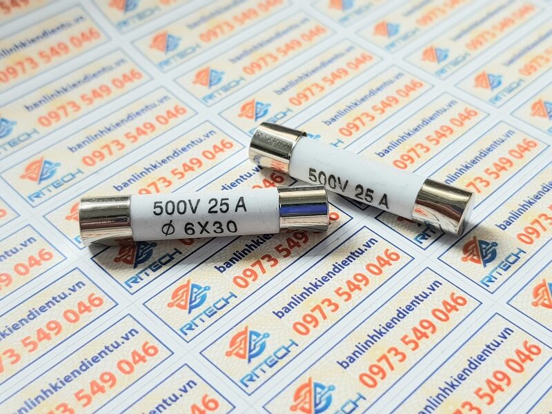Cầu chì sứ R058 25A 500V kích thước 6X30MM 1 Cầu chì sứ R058 25A 500V kích thước 6X30MM
