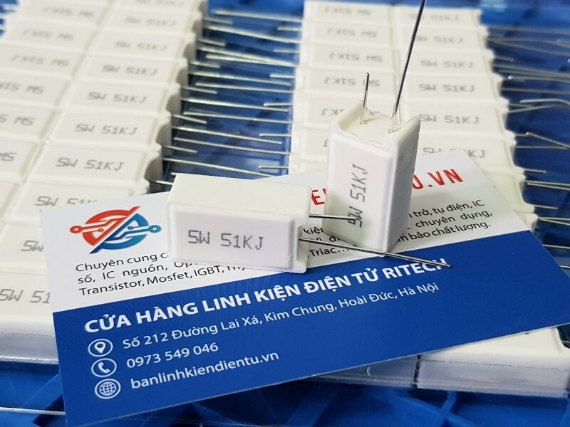 Điện trở sứ 51K 5W ký hiệu 5W 51KJ chân đứng 1 Điện trở sứ 51K 5W ký hiệu 5W 51KJ chân đứng