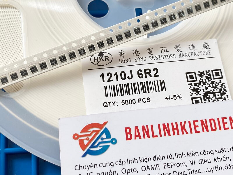 Điện trở dán 6.2R kích thước 1210J (dây 100 con) 1 Điện trở dán 6.2R kích thước 1210J (dây 100 con)