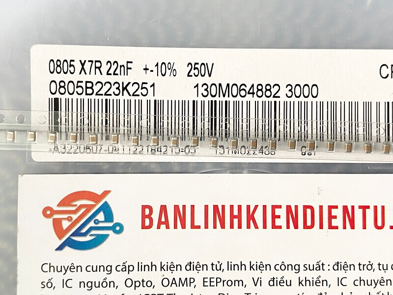 Tụ dán 0.022uF 22nF 250V 0805 0805B223K251 1 Tụ dán 0.022uF 22nF 250V 0805 0805B223K251