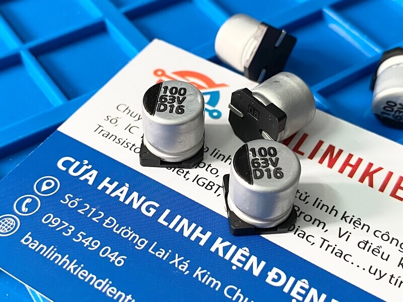 Tụ nhôm 100uF 63V kích thước 10x10mm 1 Tụ nhôm 100uF 63V kích thước 10x10mm