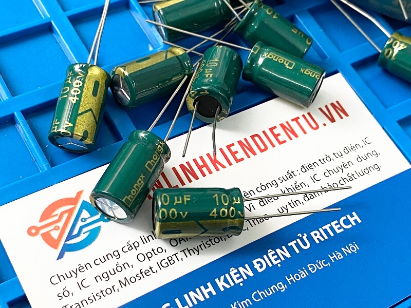 Tụ hóa 10uF 400V kích thước 10x17mm 1 Tụ hóa 10uF 400V kích thước 10x17mm