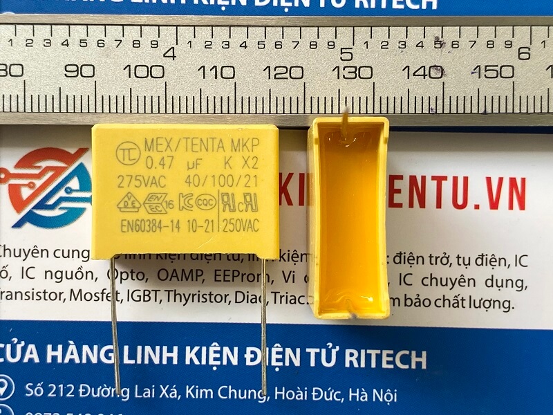 Tụ lọc nguồn MEX/TENTA 0.47uF 275VAC chân 22mm 1 Tụ lọc nguồn MEX/TENTA 0.47uF 275VAC chân 22mm