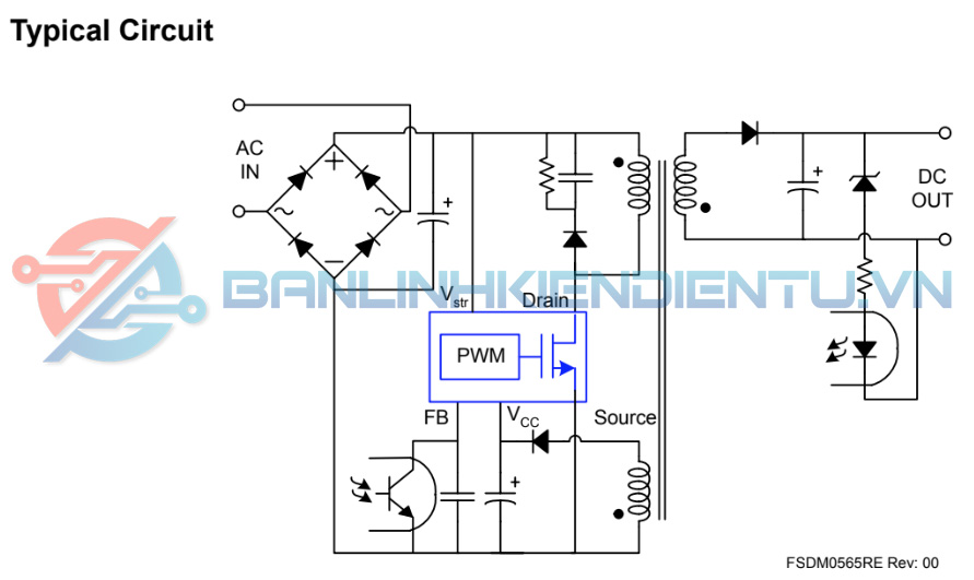 Sơ dồ mạch diển hình IC DM0465R