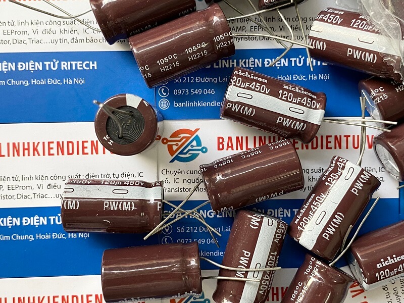 Tụ hóa Nichicon 120uF 450V kích thước 18x30mm 2 120UF 450V 18x30mm