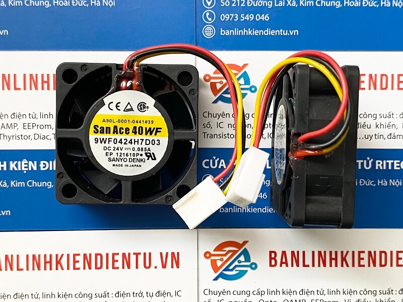 Quạt SanyoDenki 9WF0424H7D03 A90L-0001-0441#39 0.085A 24V 40x40x15mm 1 9WF0424H7D03 giắc trắng