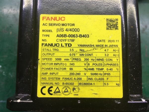 A06B-0063-B403 AC Servo motor Fanuc βiS 4/4000 tháo máy có phanh - Ảnh 2