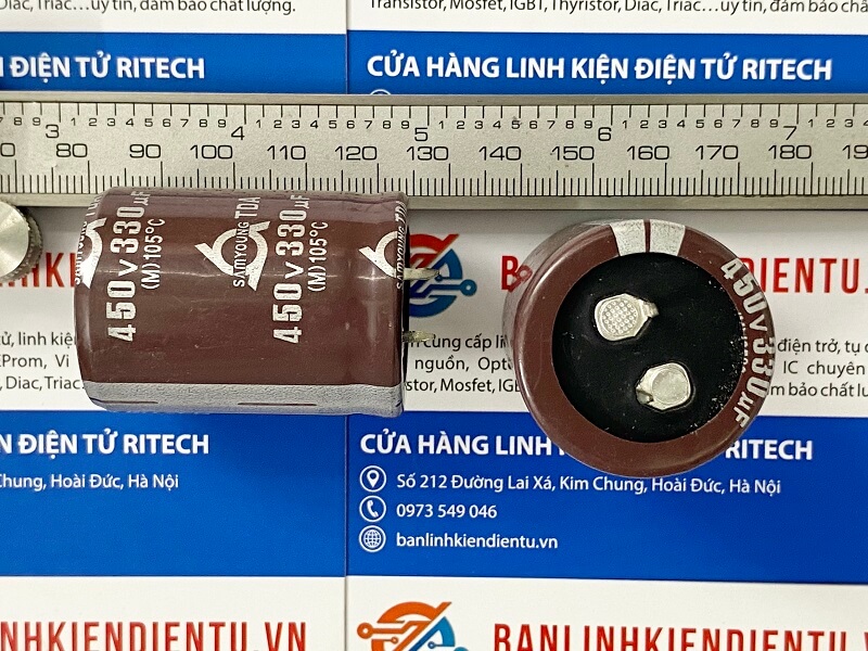 Tụ hoá 330uF 450V Samyoung 30x40mm 3 kich thuoc 330uF 450V Samyoung 30x40mm