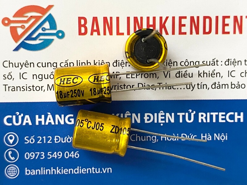 Tụ hoá HEC 18uF 250V 105 độ 10x14mm 1 18uF 250V