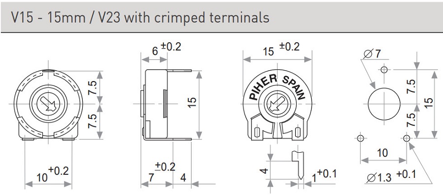 Kích thước chiết áp PT-15