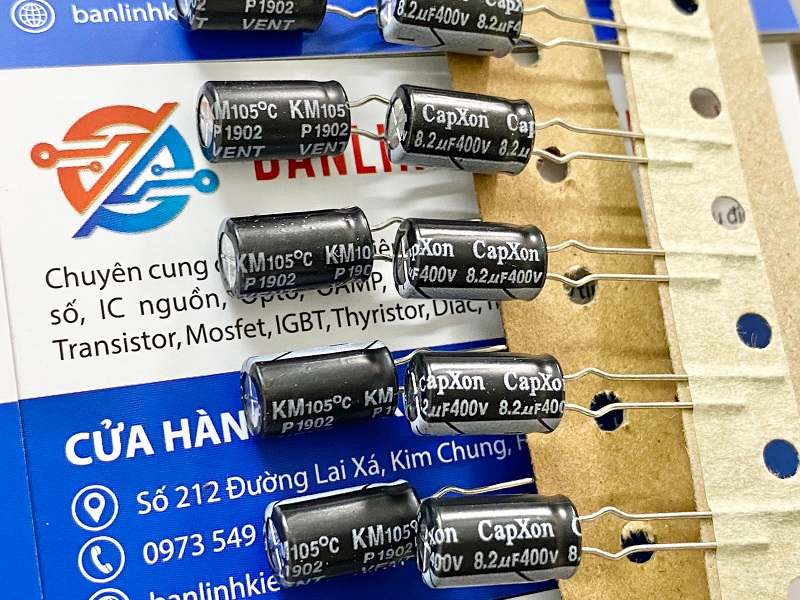 Tụ hóa Capxon 8.2uF 400V kích thước 7.3x13mm 1 tụ hoá capxon 8.2uf 400v 7.3x13mm
