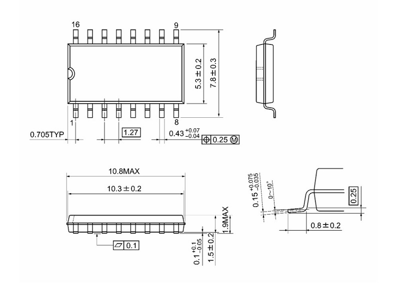 IC Logic 8 bit 4094BF, TC4094BF SOP-16 3 Kích thước 4094BF