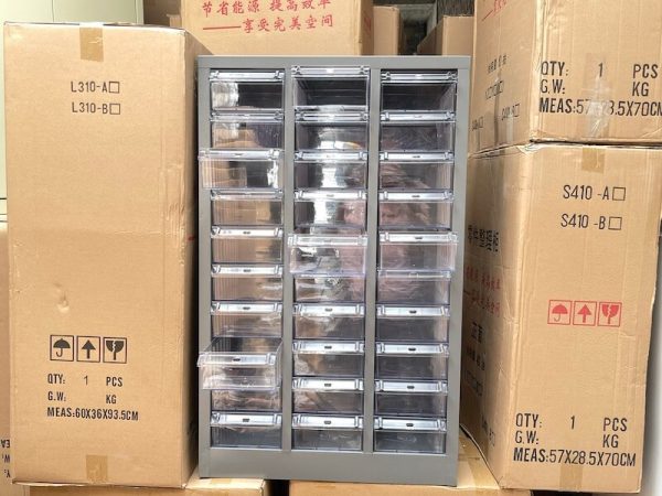 Tủ 30 ngăn đựng linh kiện điện tử, điện thoại, phụ kiện cơ khí vỏ tôn không có cánh khóa
